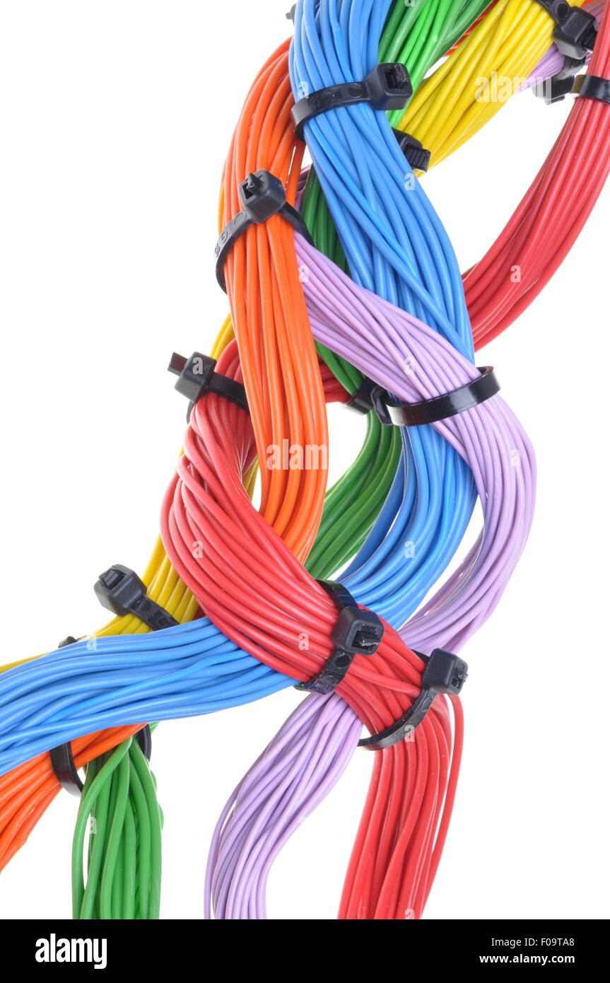 Multicolour Cables Multicolored electrical cables isolated on white background Stock Photo ...