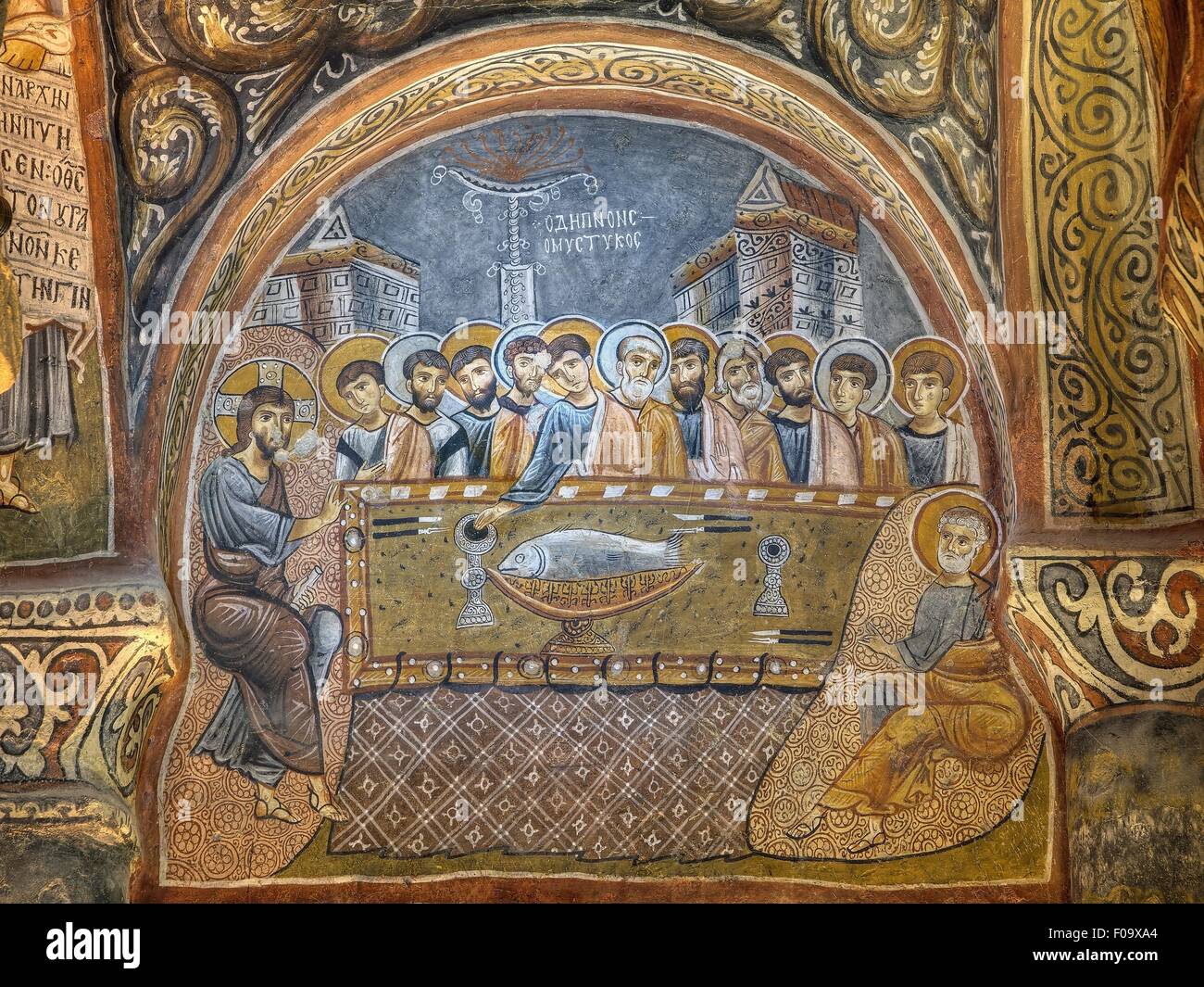 Fresco in Karanlik Church, Goreme, Nevsehir, Turkey, Low angle view Stock Photo