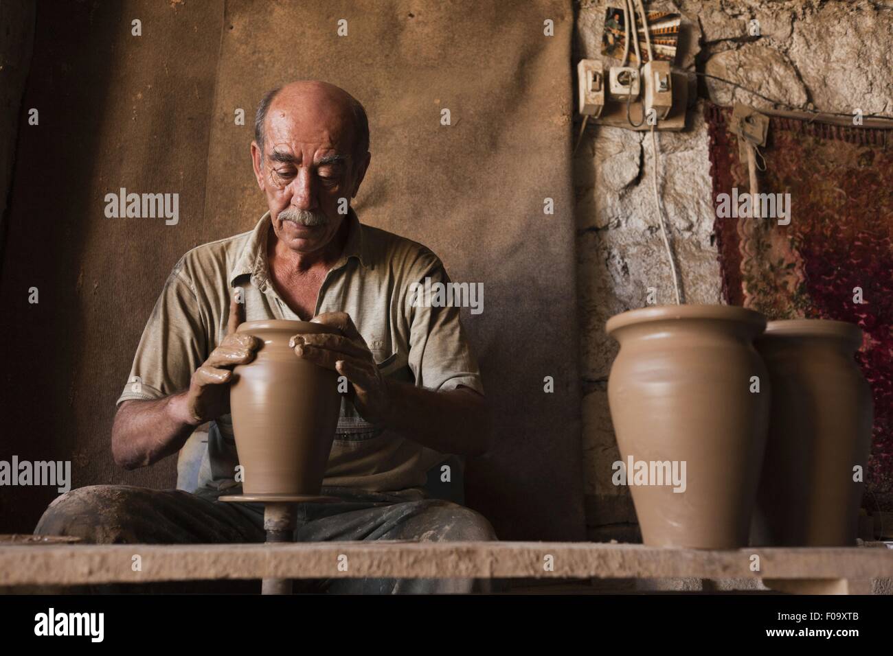 Pottery man Ismail Salli making pots, Avanos, Anatolia, Turkey Stock