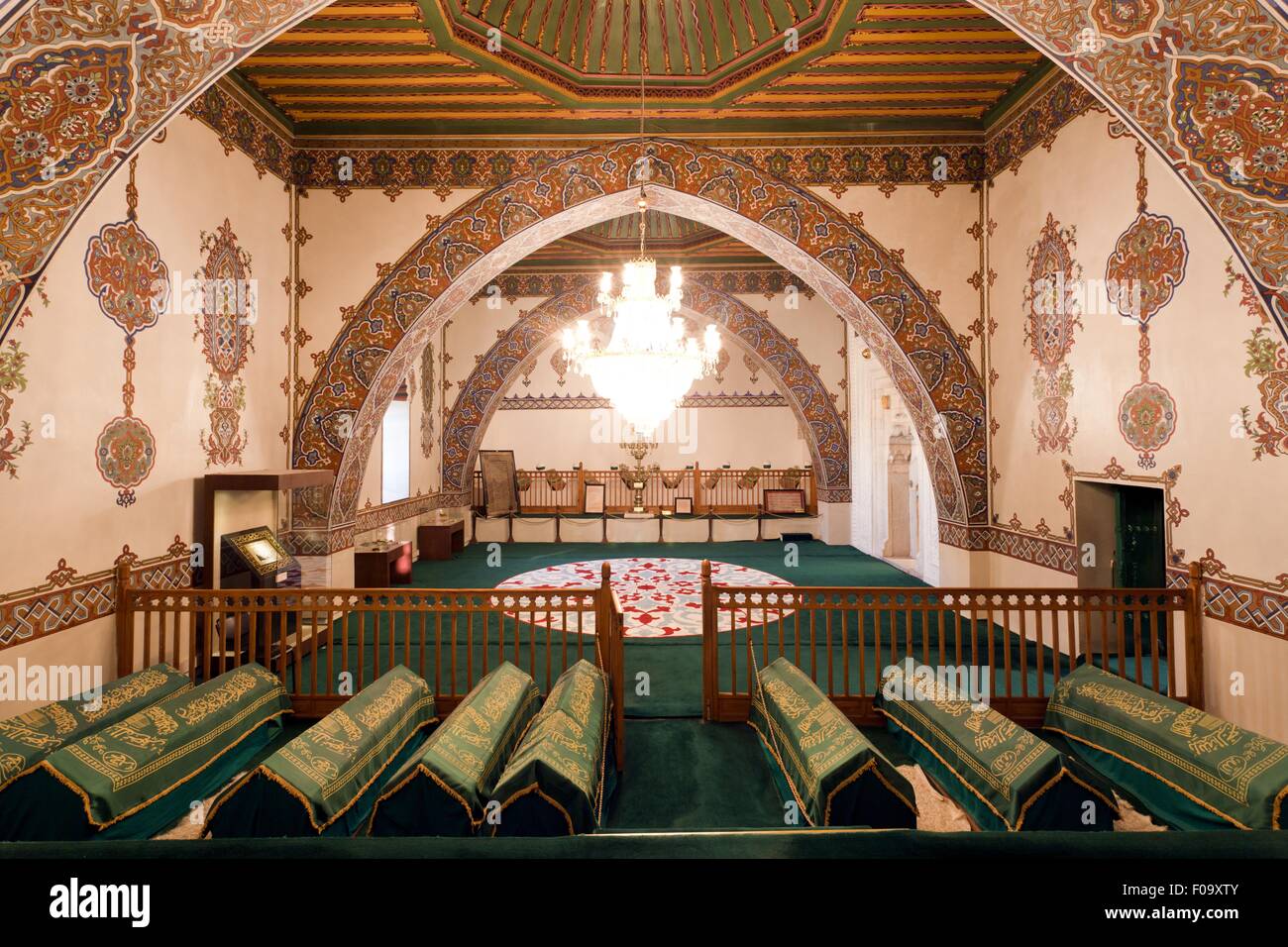 Interior of Dervish Monastery with Sarcophagi, Cappadocia, Anatolia, Turkey Stock Photo