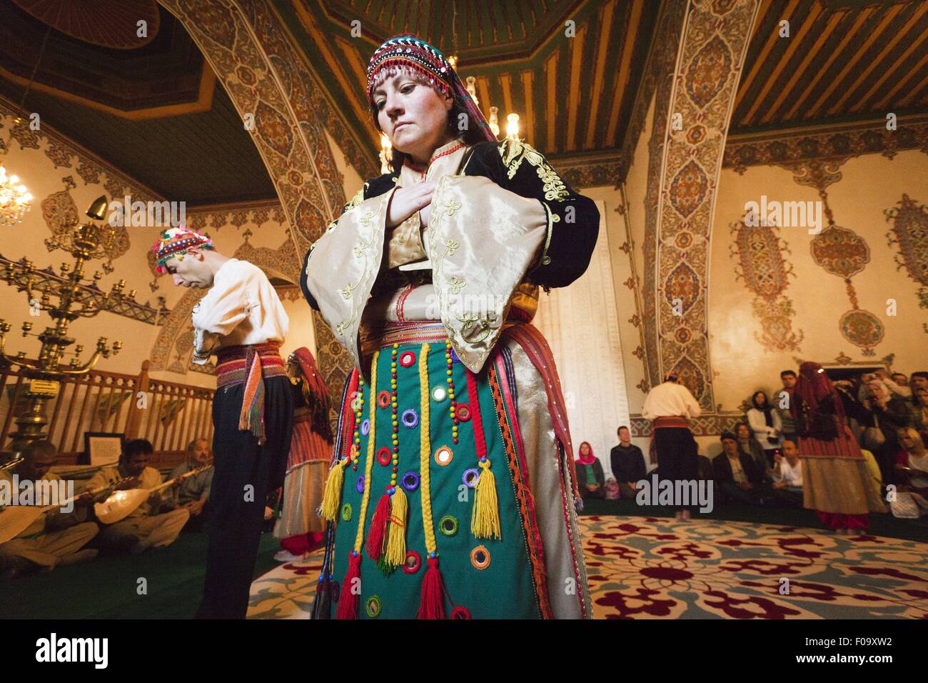 Two women performing  Alevis Semah in Dervish Monastery, Cappadocia, Anatolia, Turkey Stock Photo