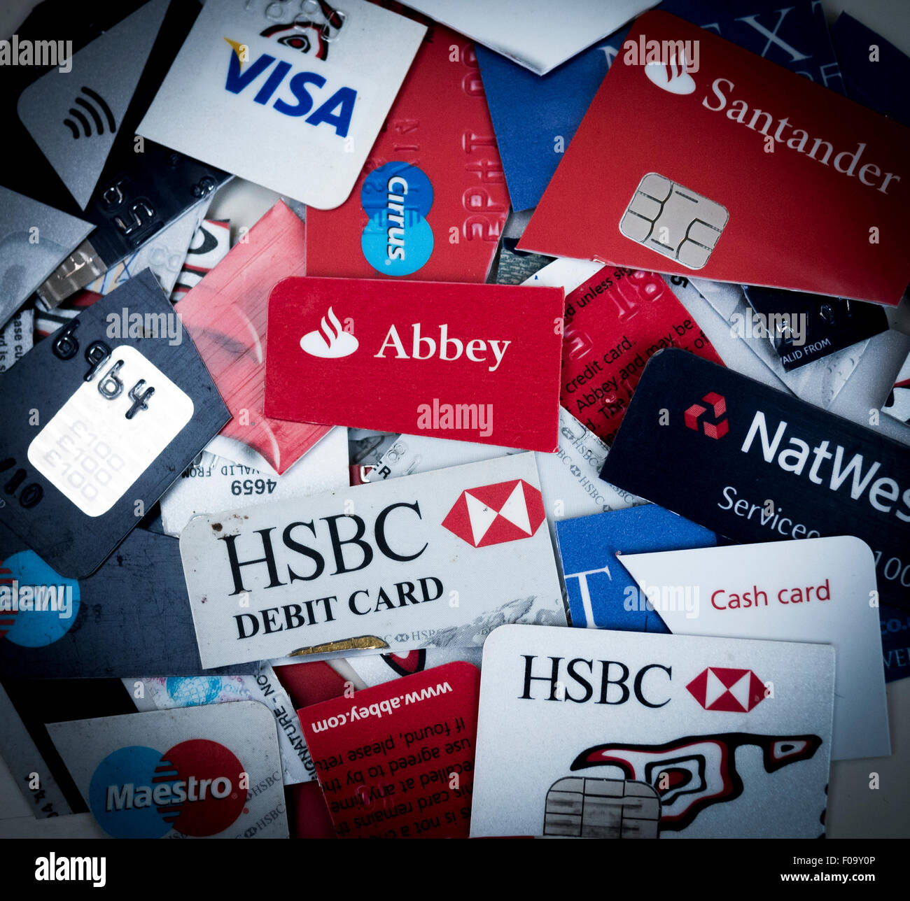 Cut Up Credit and Debit Cards Stock Photo Alamy