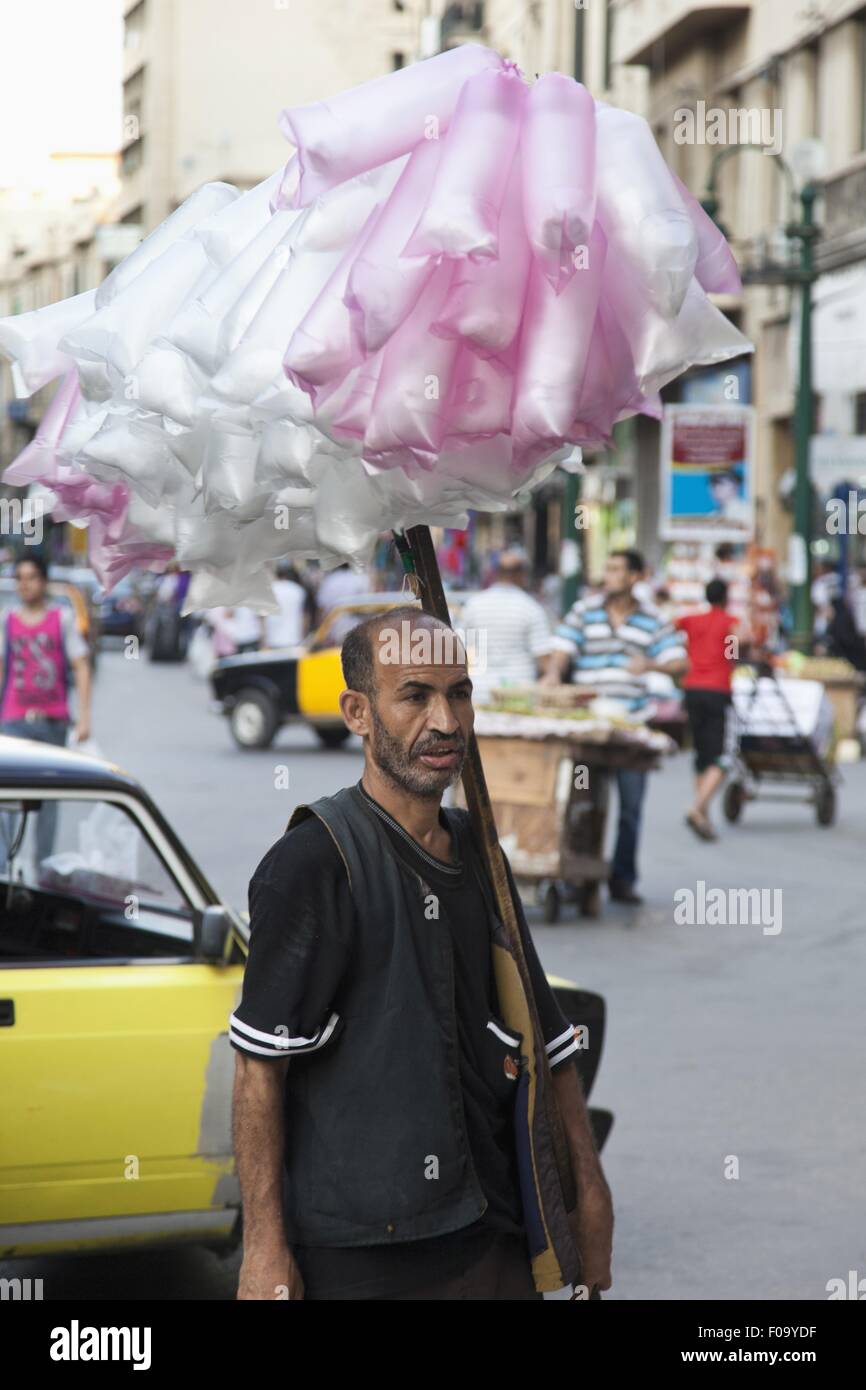 Cotton candy seller on street of Alexandria, Egypt Stock Photo Alamy