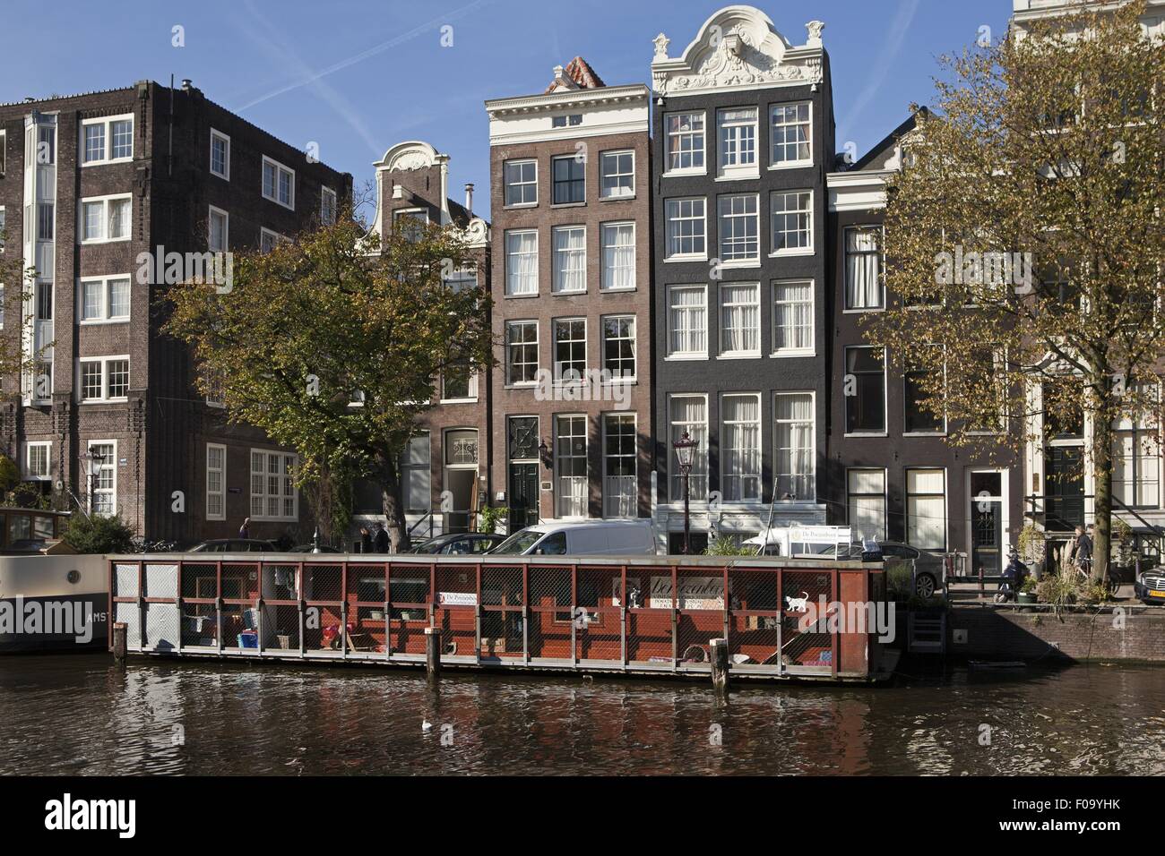 View of floating Cats Home on Singel, Amsterdam, Netherlands Stock Photo