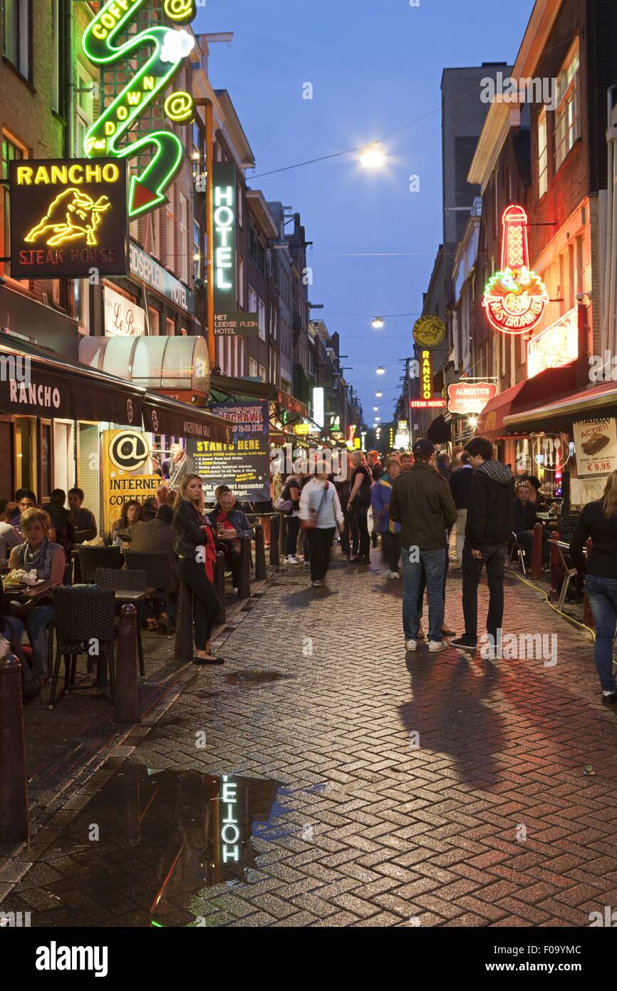 People at restaurants and bars in evening, Leidseplein, Amsterdam