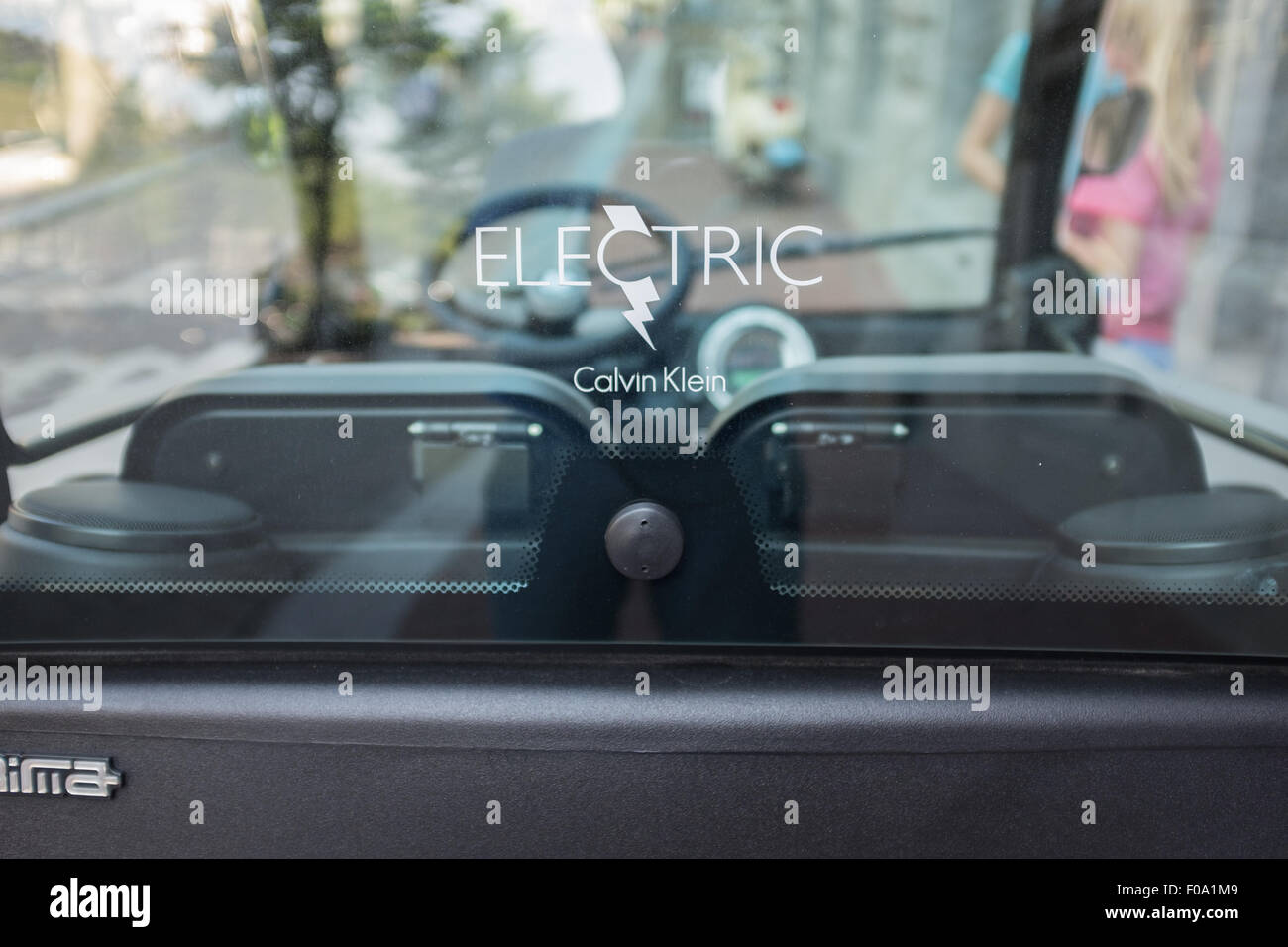 Electric Smart car with Calvin Klein branding Stock Photo