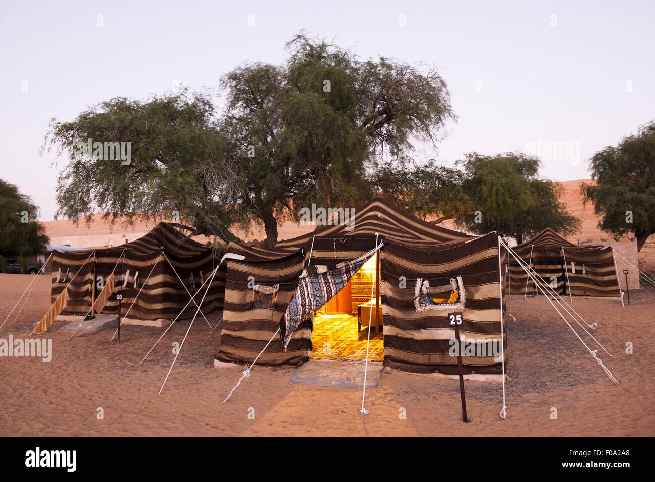 View of tents at 1000 Nights Camp in Wahiba Sands, Oman Stock Photo Alamy