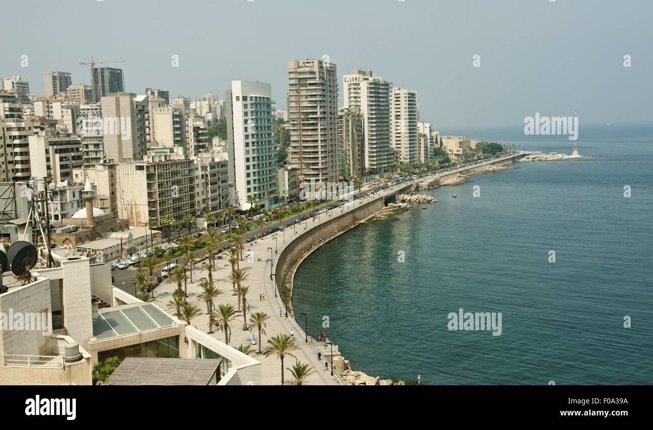 View of Corniche El-Manara skyline at waterfront with palm trees ..., حجم الصورة 1300x857