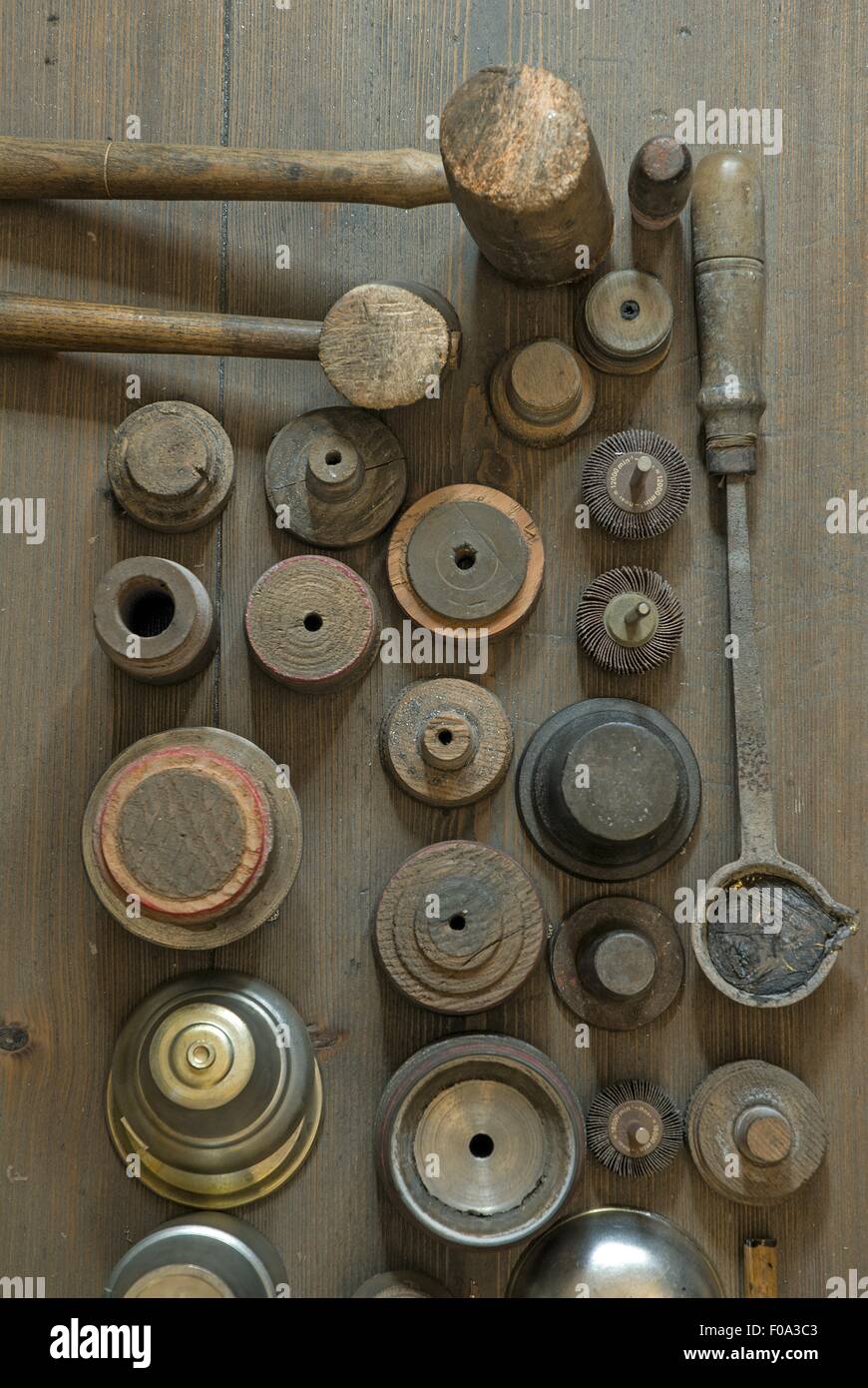 Various tools, moulds and turning pieces for casting and crafting Stock