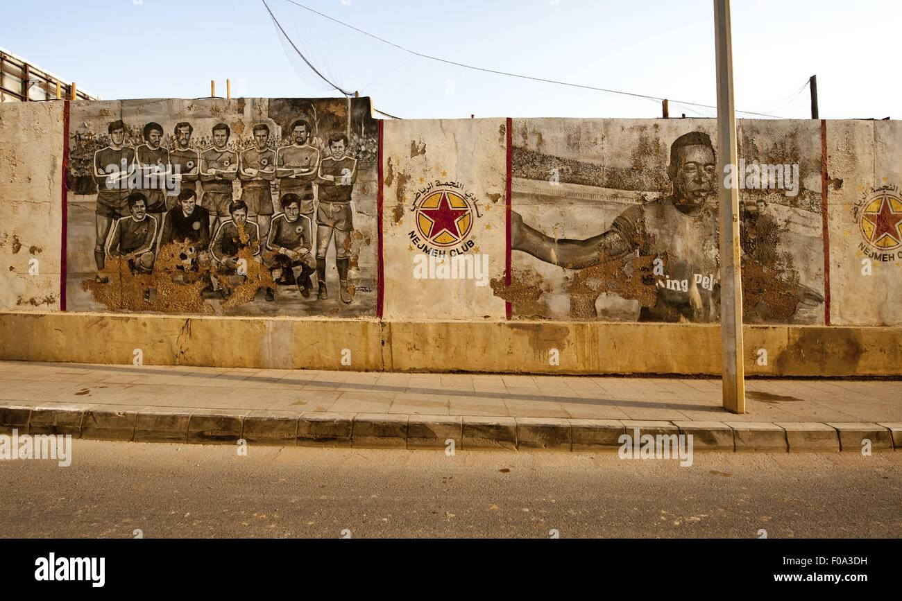 Graffiti on wall of Nejmeh Sporting Club in Rafic El-Hariri old stadium, Beirut, Lebanon Stock Photo