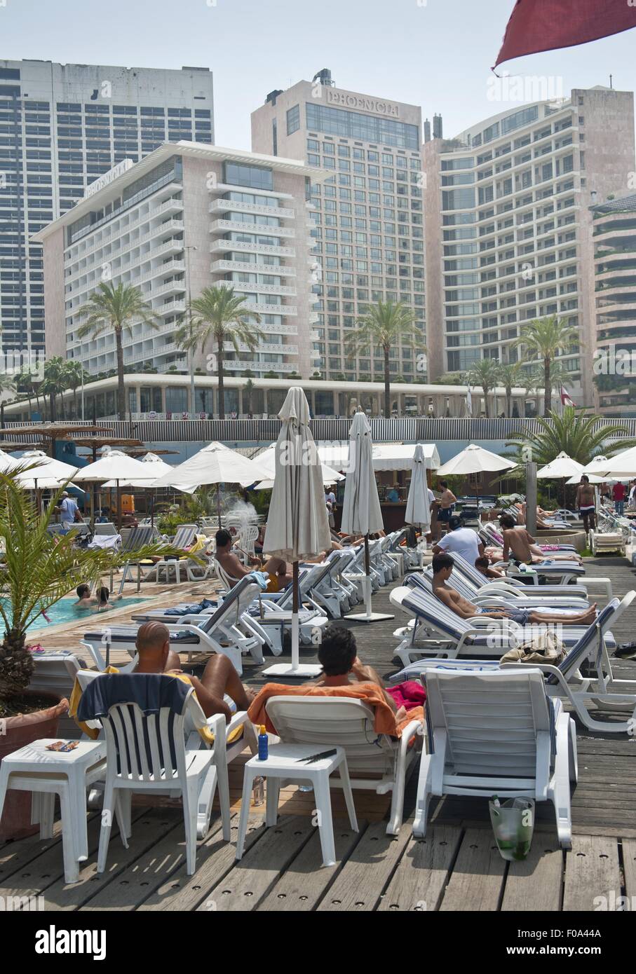 View of InterContinental Phoenicia Hotel and swimming pool in Beirut, Lebanon Stock Photo