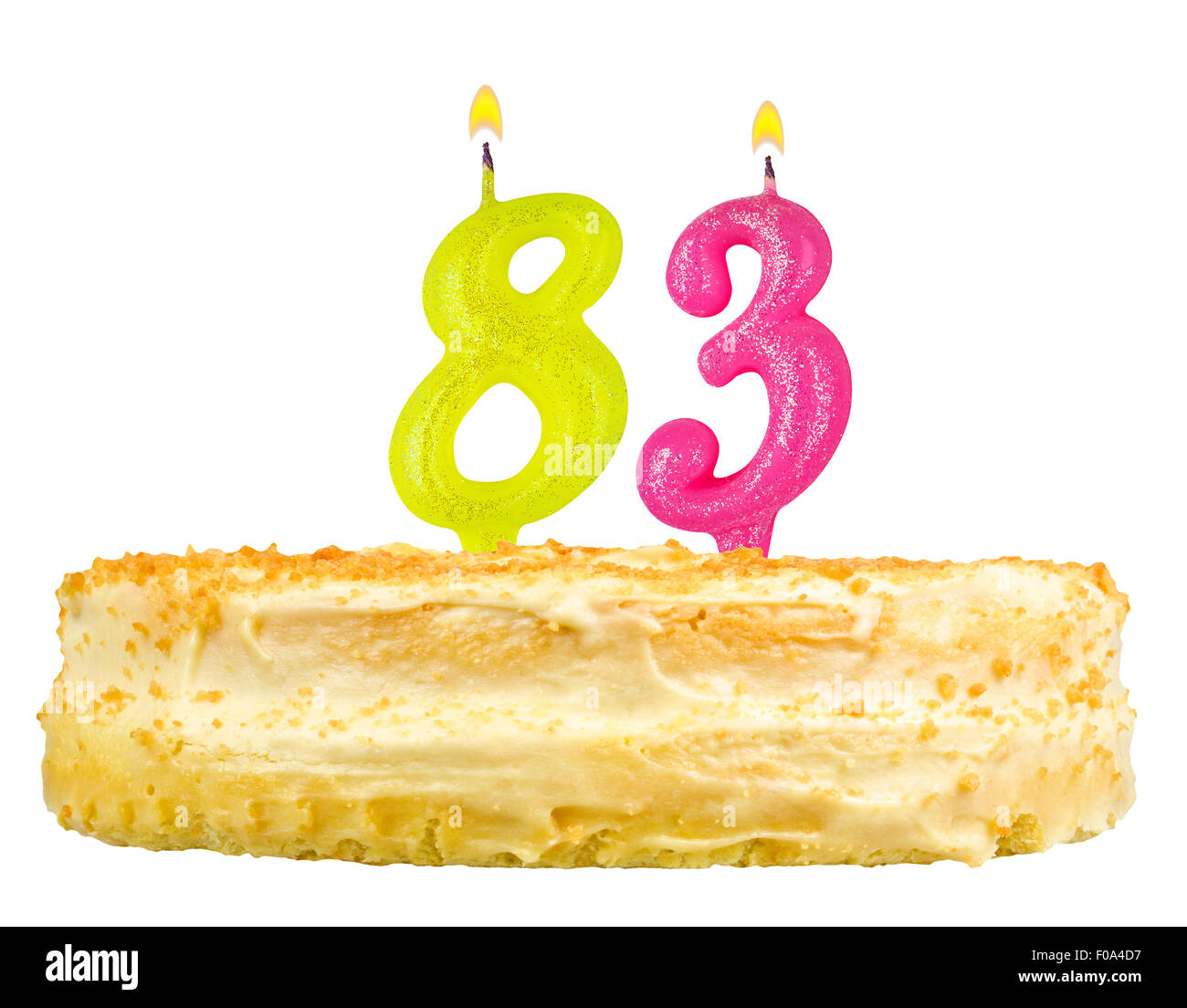 birthday cake with candles number eighty three isolated on white background Stock Photo