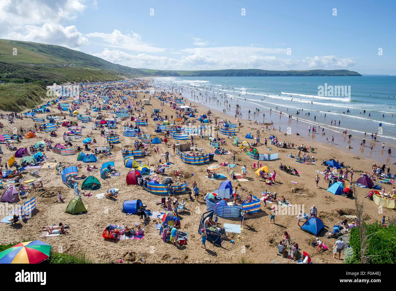Busy Woolacombe beach in the summer season voted best UK ...