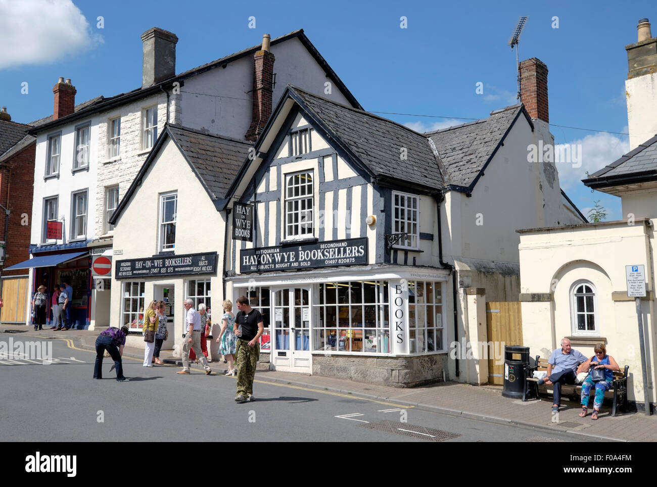 High Town street in the booktown of Hay-on-Wye Brecknockshire Powys Wales Stock Photo