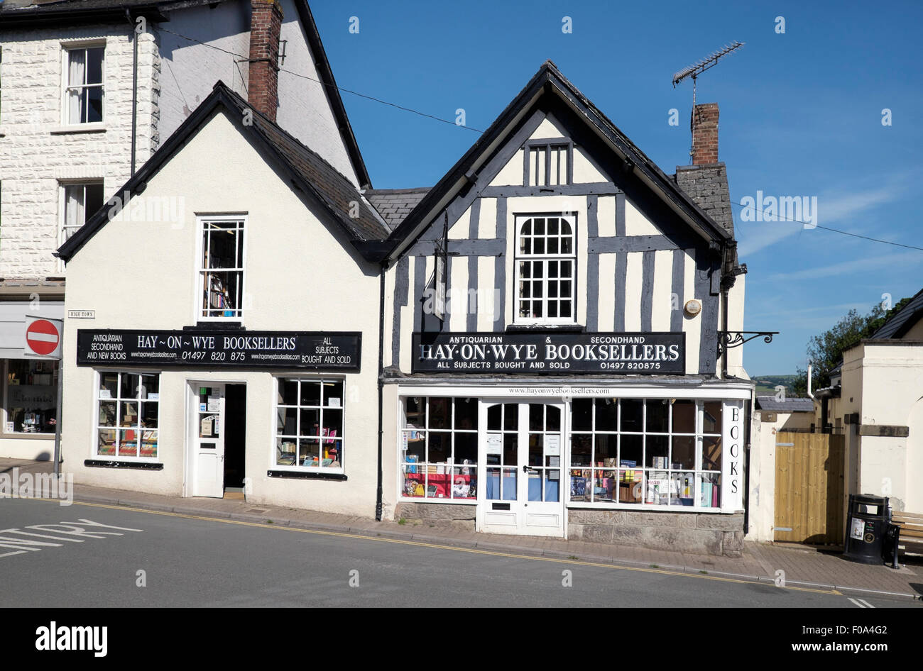 Frontage of a secondhand bookshop in High Town street in the booktown of Hay-on-Wye Brecknockshire Powys Wales Stock Photo