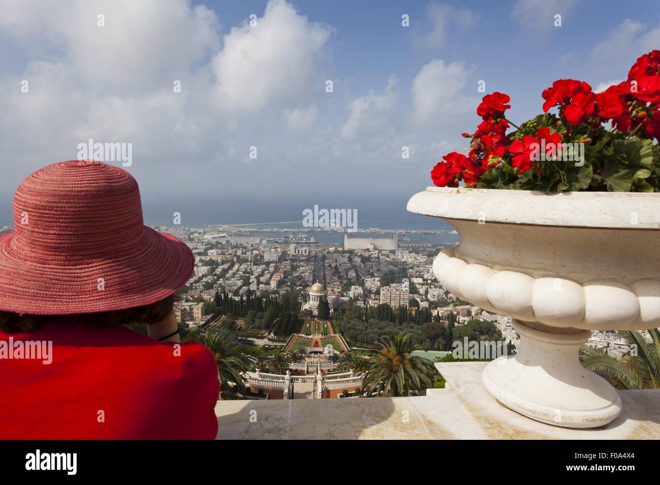Shrine of the Bab and view of Bahai Garden from Mount Carmel, Haifa, Israel Stock Photo