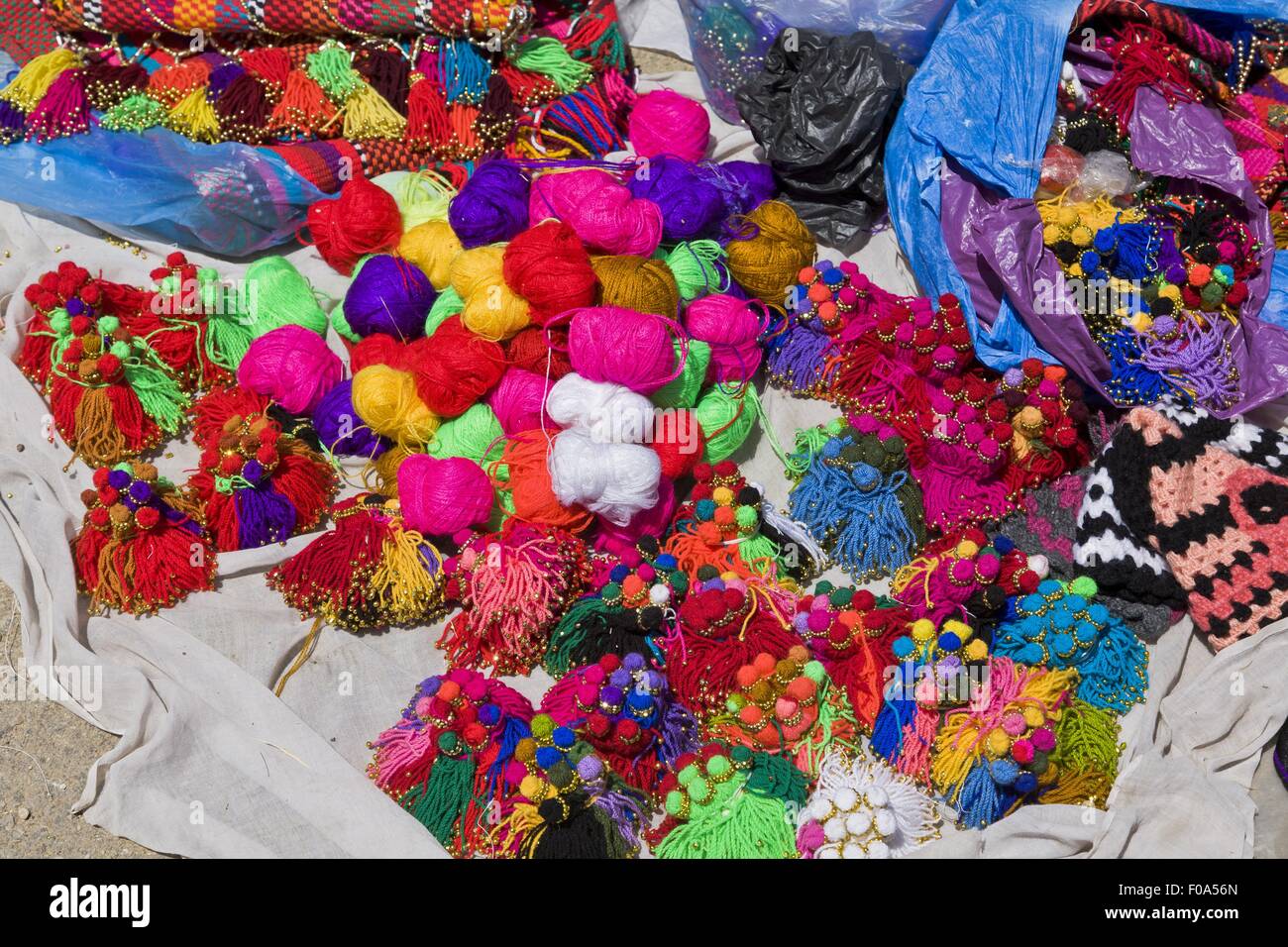 Wool tassels in Bedouin market, Beersheba, Negev, Israel Stock Photo