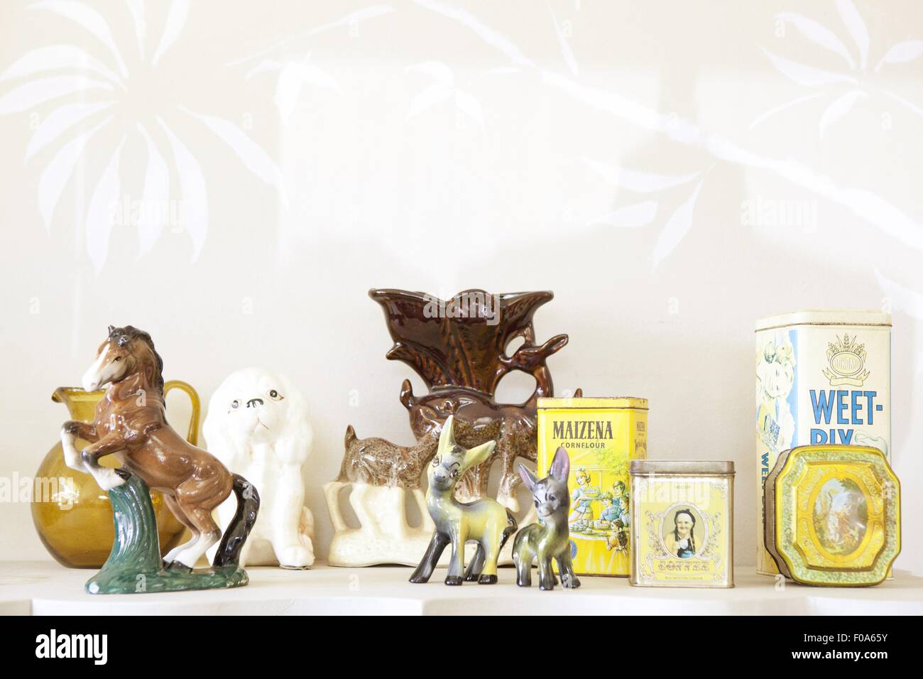 Earthen figurines and boxes in shop at Victoria Street Market, Durban