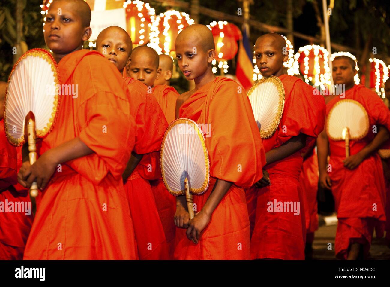 Monks at hard Navam Perahera in Colombo, Sri Lanka Stock Photo