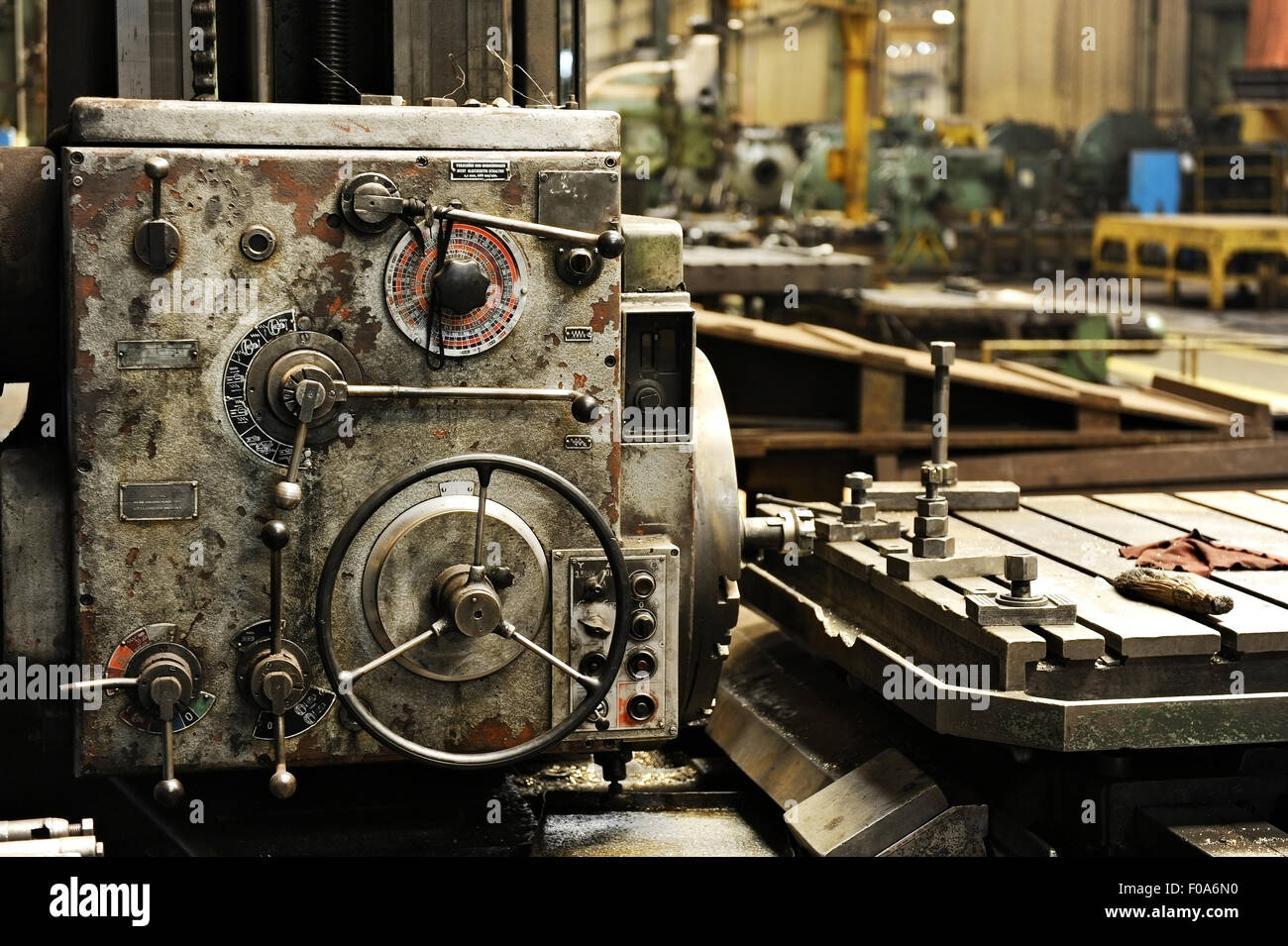 Detail shot with an industrial machinery inside a factory Stock Photo