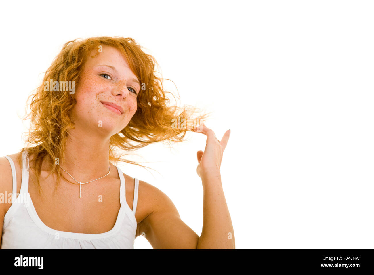 Young happy woman with long red hair Stock Photo - Alamy