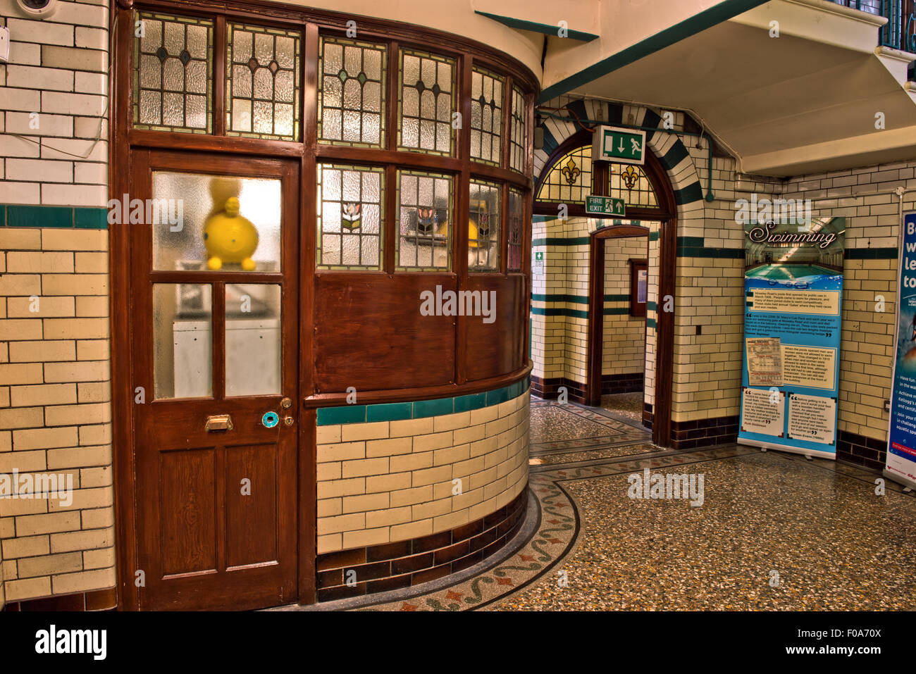 The back of the admission office in Moseley Road Swimming Baths, Balsall Heath, Birmingham, UK Stock Photo