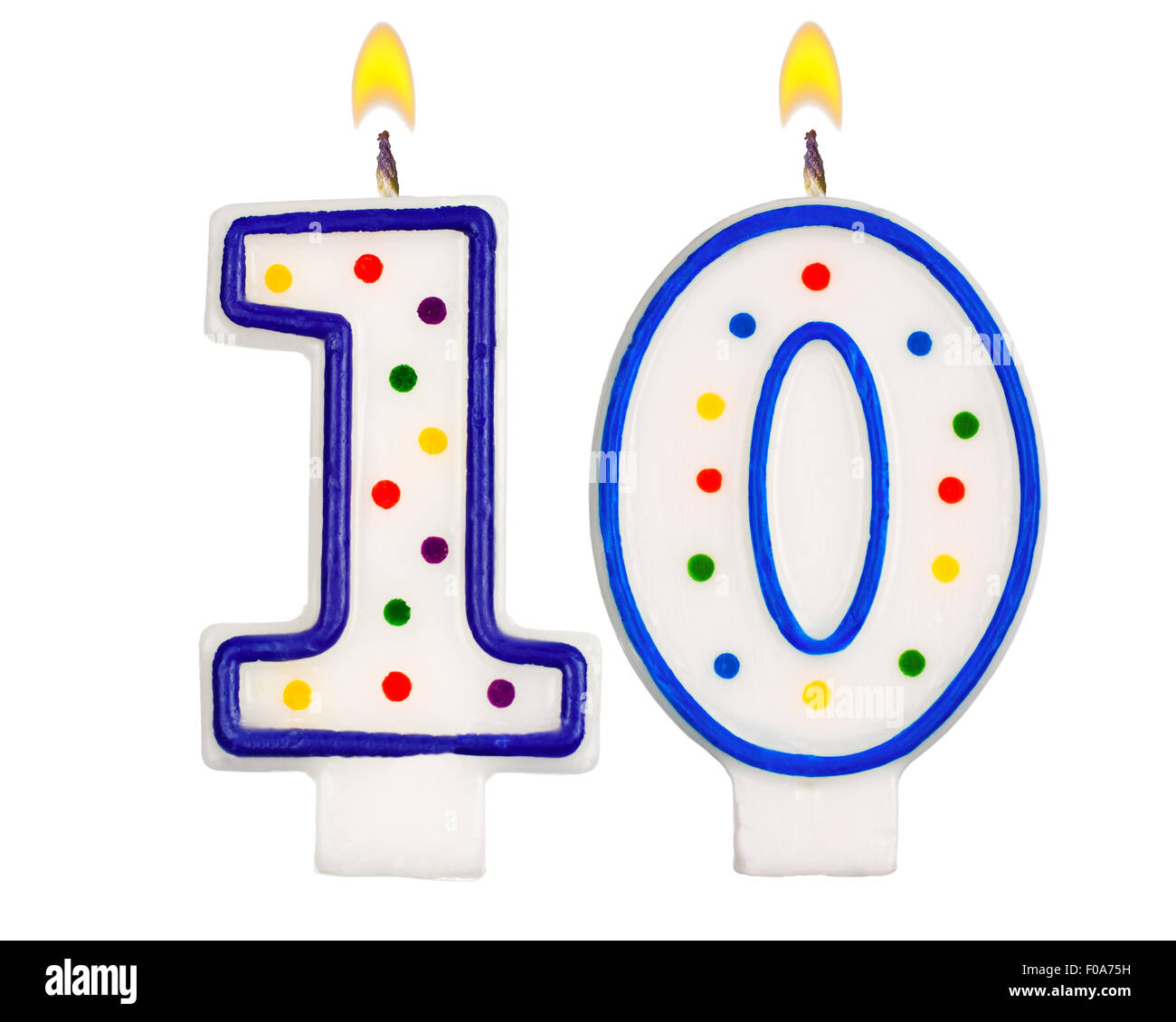 Birthday candles number ten isolated on white background Stock Photo