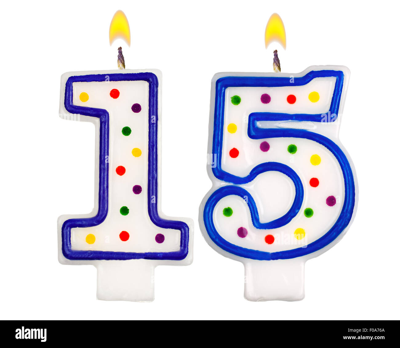 Birthday candles number fifteenisolated on white background Stock Photo
