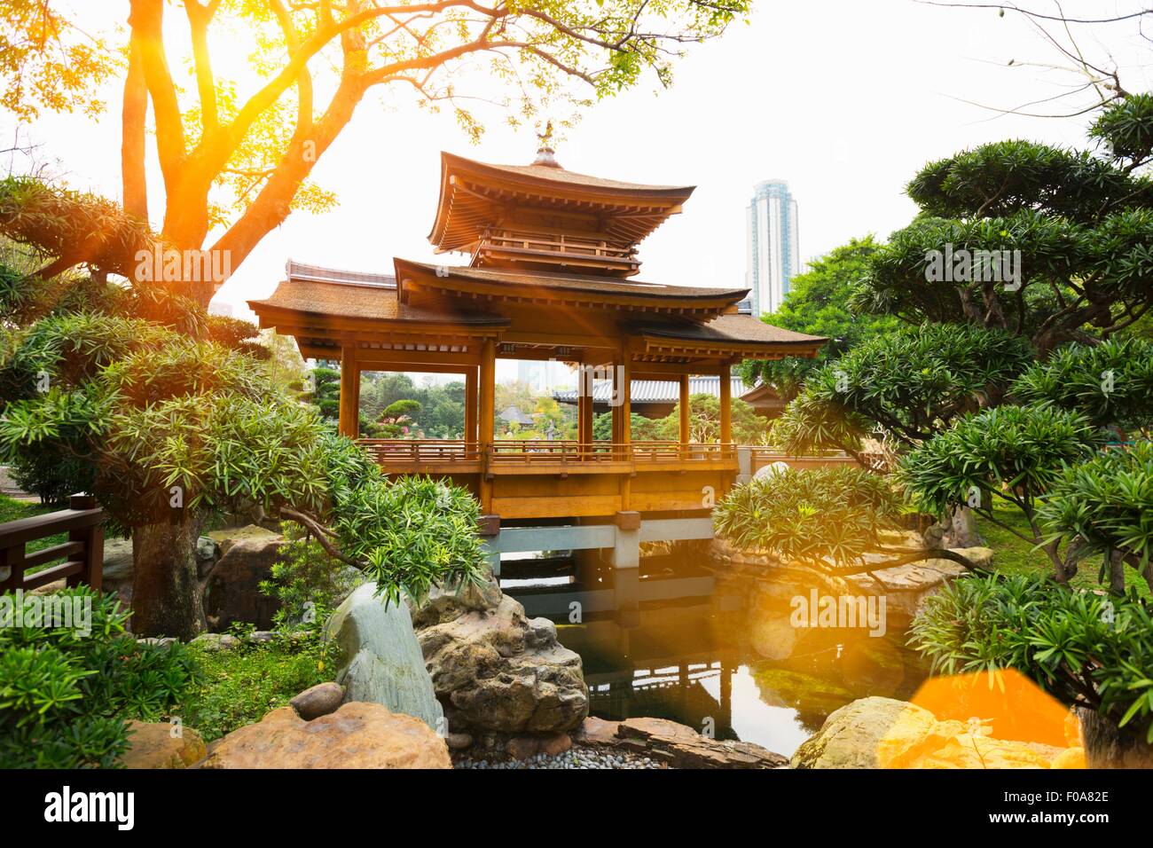 Chi Lin Nunnery, pagoda in the tranquil Nan Lian, Hong Kong, China Stock Photo