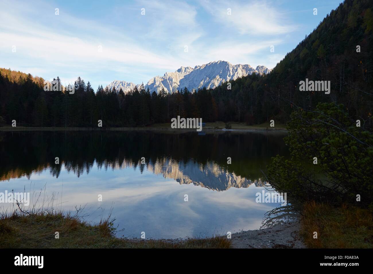 Scenic view with lake, Ehrwald, Tyrol, Austria Stock Photo