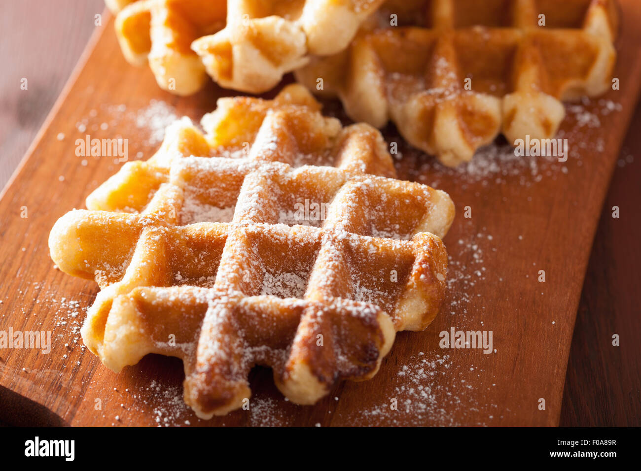 belgian waffles with icing sugar Stock Photo