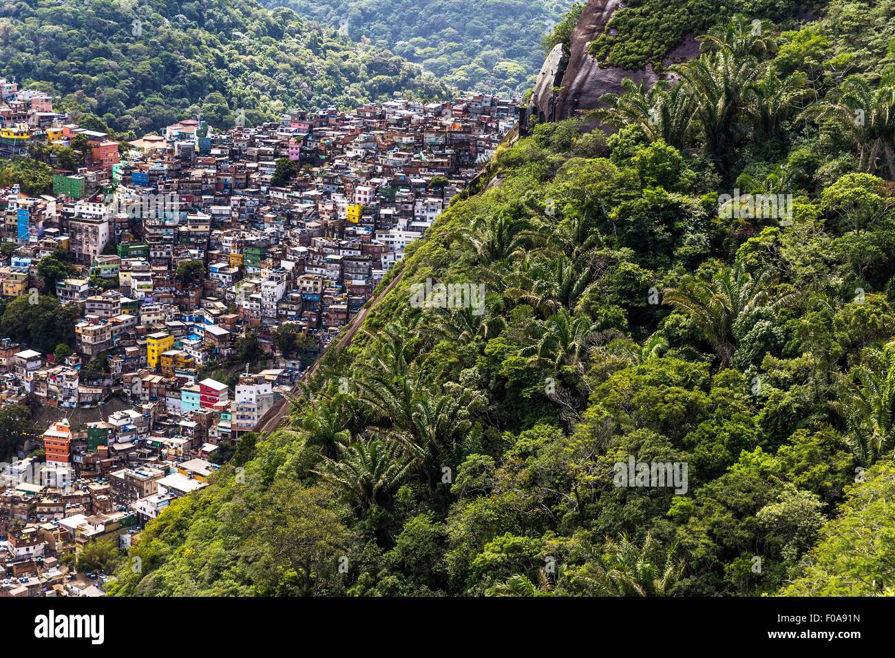 High angle view of Rocinha from Pedra dois Irmaos, Rio de Janeiro, Brazil Stock Photo