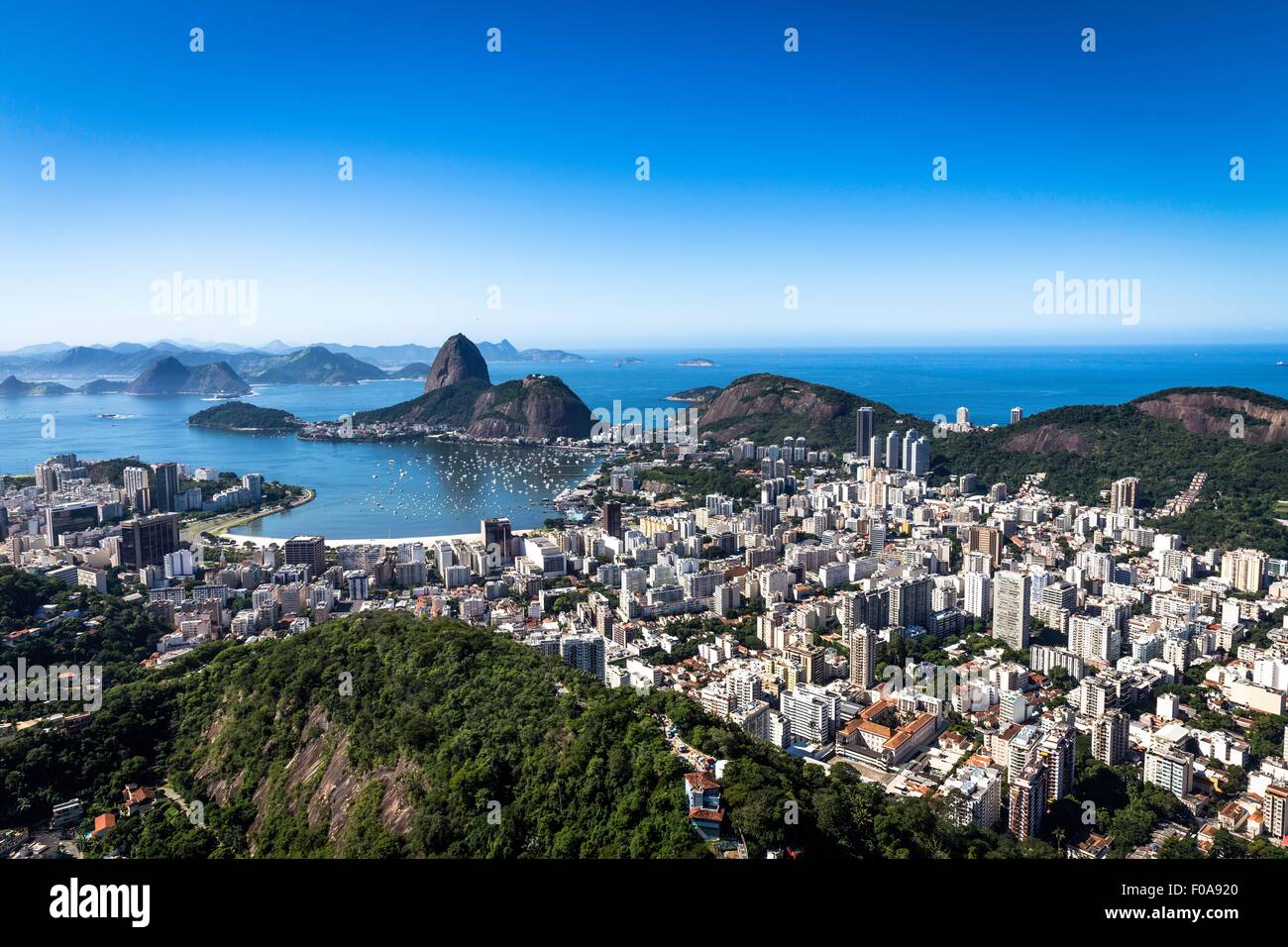 Distant view of Sugarloaf mountain and Guanabara Bay, Rio de Janeiro, Brazil Stock Photo
