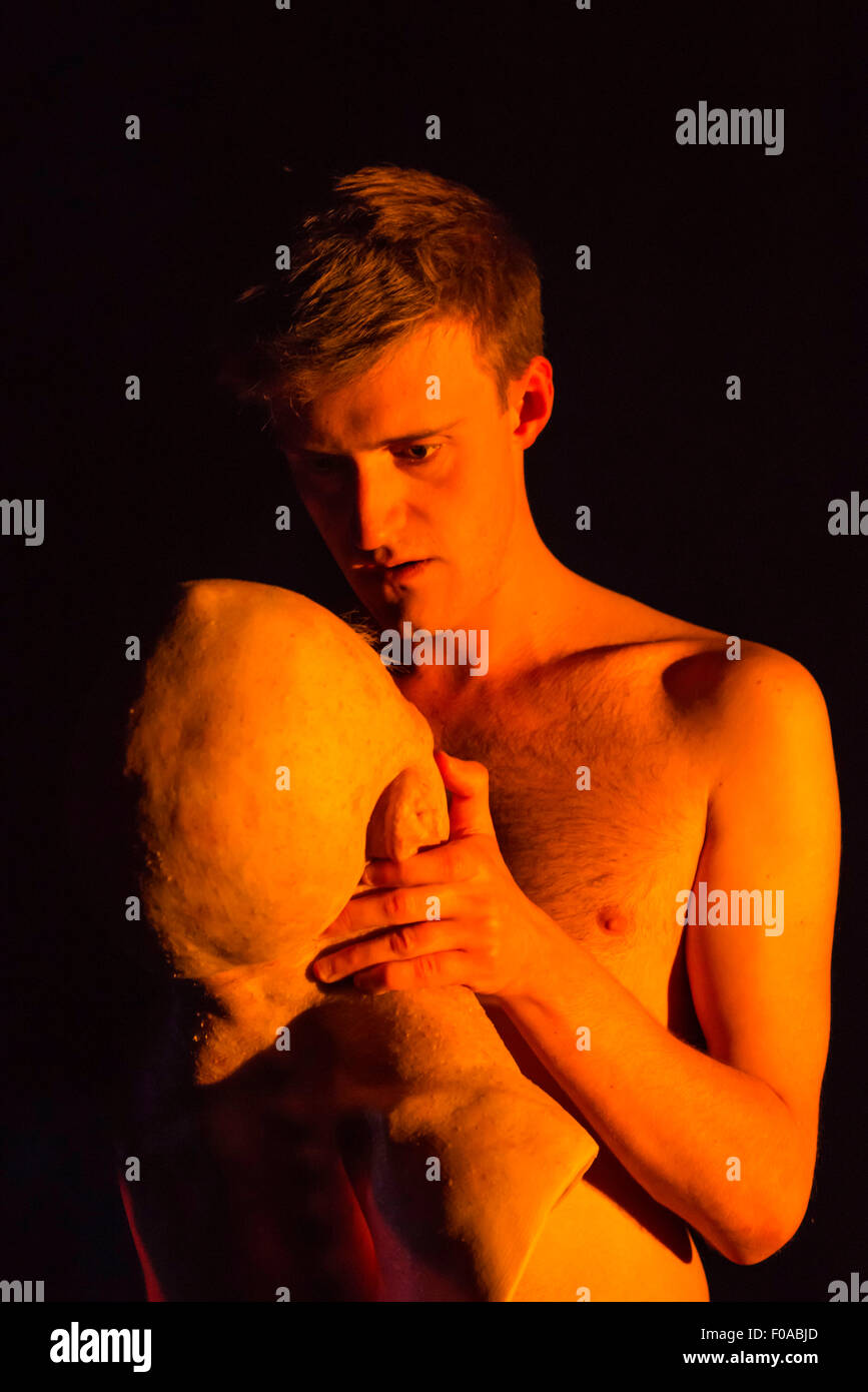 Edinburgh, UK, 11th August 2015. ‘Tomorrow’ conceived and directed by Matthew Lenton performed at the Traverse Theatre, Edinburgh Fringe Festival 2015 (Vanishing Point/Brighton Festival/Tramway (Glasgow)/ Cena Contemporanea).  Samuel Keefe as George.  Credit:  Jeremy Abrahams / Alamy Live News Stock Photo
