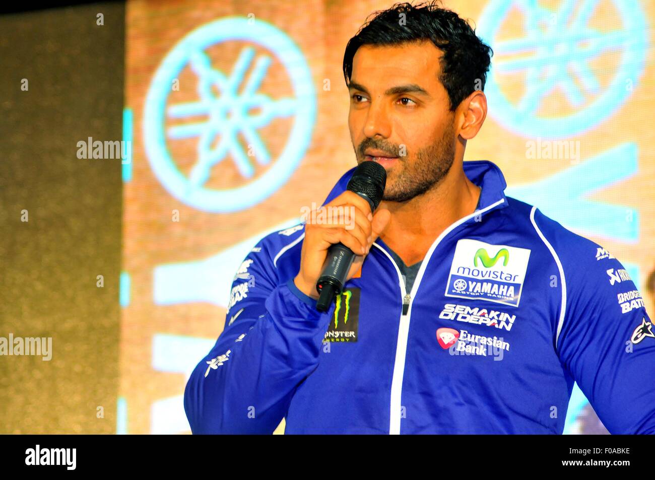 Uttar Pradesh, India. 11th Aug, 2015. Uttar Pradesh, India. 11th Aug, 2015. Bollywood Actor Johan Ebraiam, during the launching and another exciting offering of the YZF-R3 sports model. The grand India launch took place at the most suited racer's paradise, The Budhha International Circuit. The YZF – R3 will cost the Indian buyers Rs. 3, 25,000 and will be available at select authorized Yamaha dealerships in two exciting color schemes, the Racing Blue and Black Lightning. Credit:  PACIFIC PRESS/Alamy Live News Stock Photo