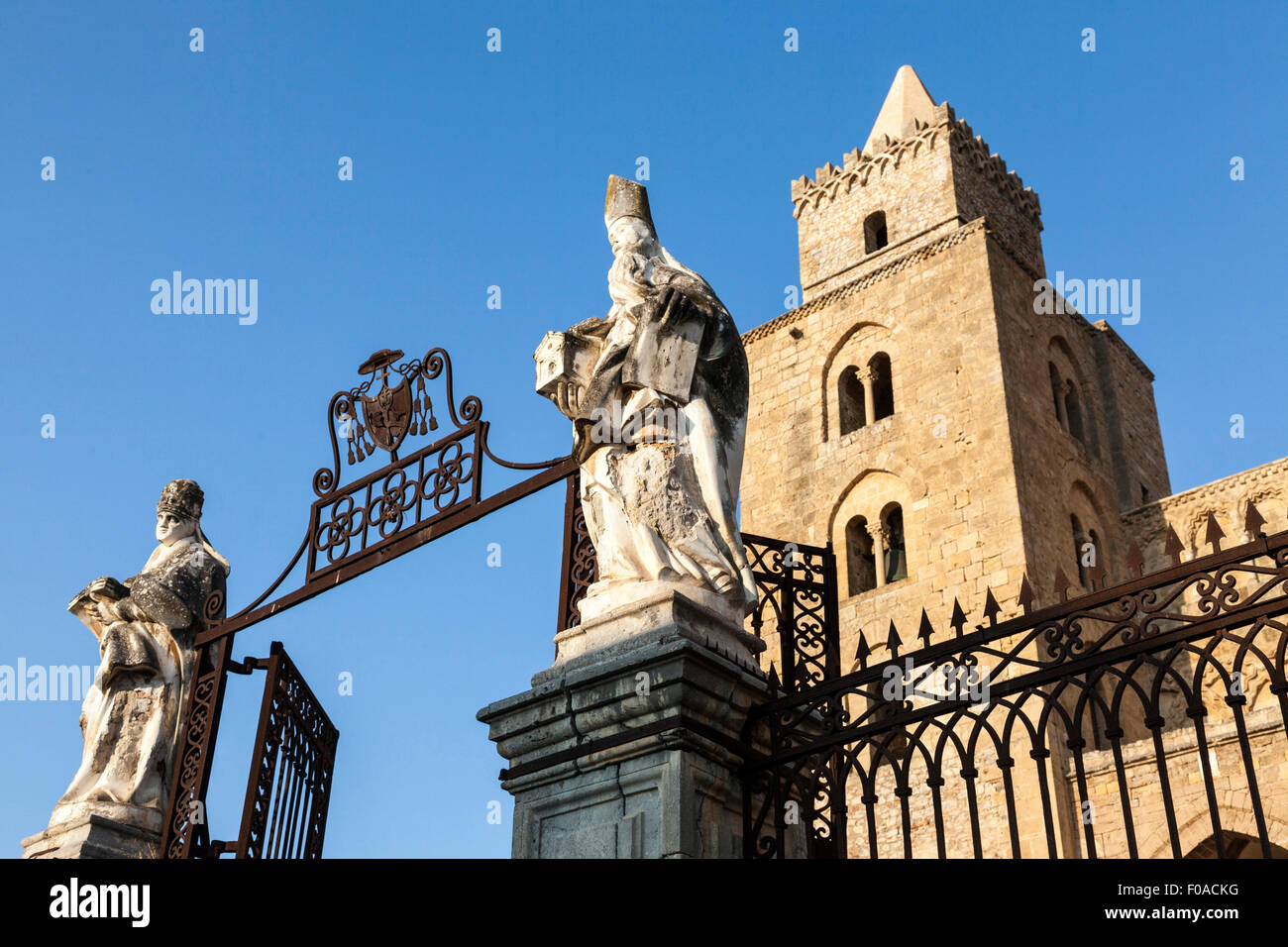 Gateway to Cathedral Basilica of Cefalu, Palermo, Sicily, Italy Stock Photo