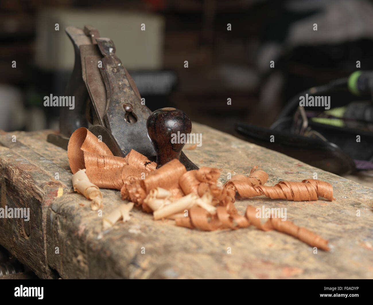 Wood shaver and shavings Stock Photo