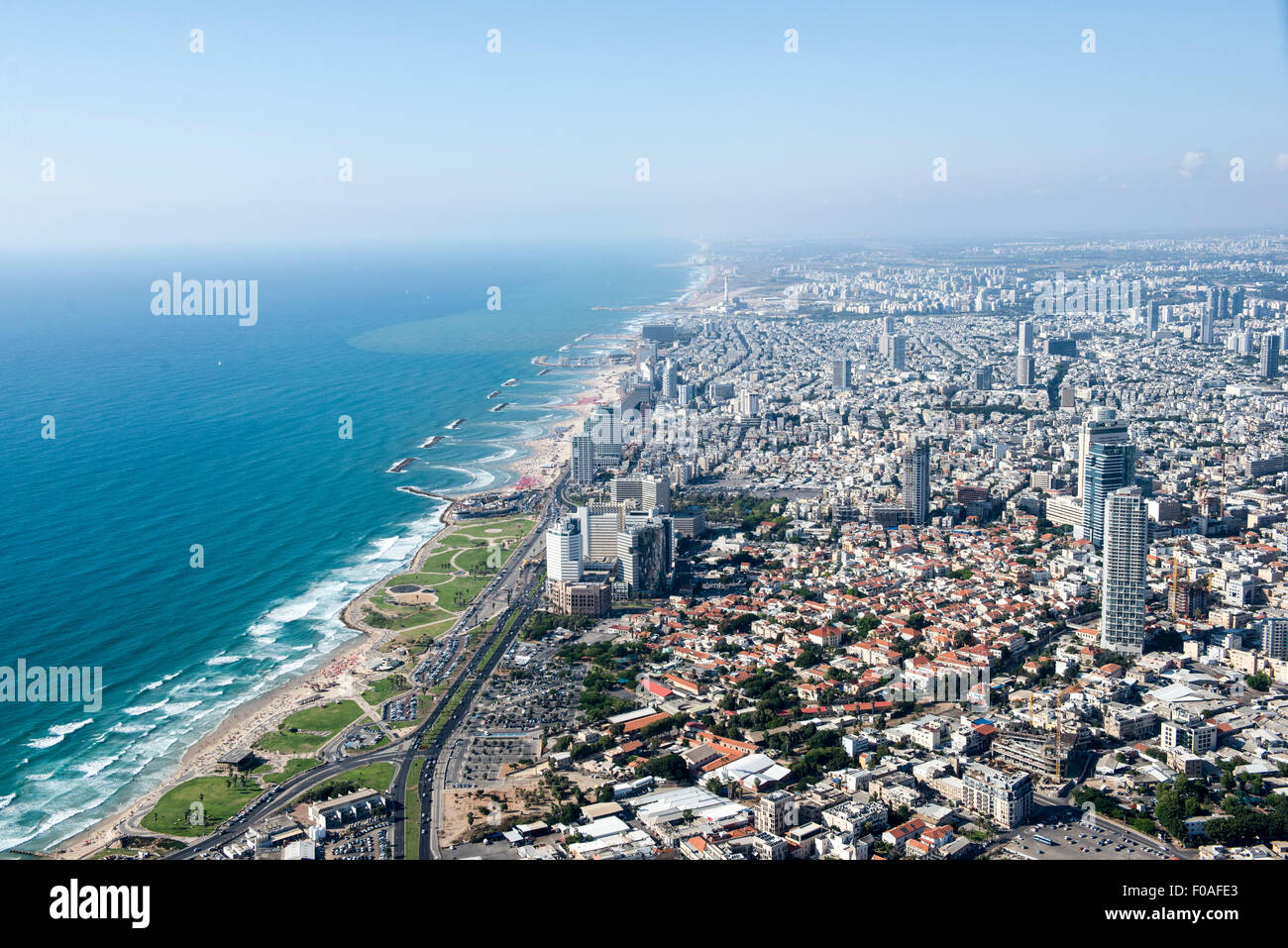 Aerial view of coastline and city, Tel Aviv, Israel Stock Photo