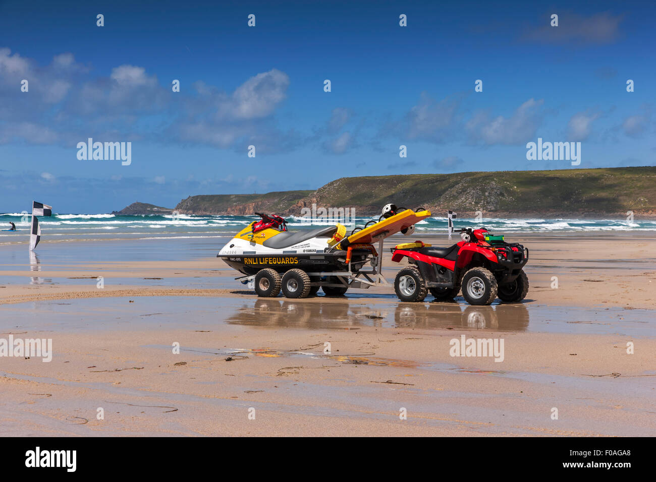 Sennen Cove Beach, Looking towards Cape Cornwall Stock Photo