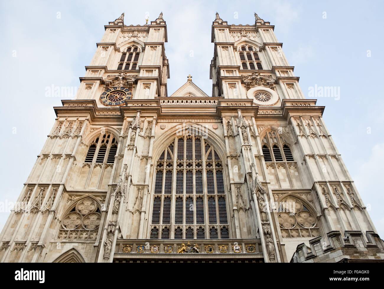 Low angle view of Westminster Abbey, London, UK Stock Photo