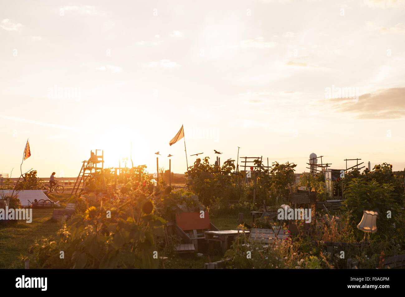 View of Tempelhof field garden at sunset in Berlin, Germany Stock Photo