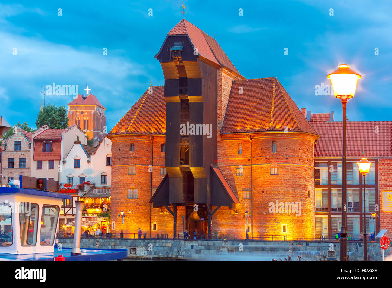 Harbour crane and city gate Zuraw, Gdansk, Poland Stock Photo - Alamy