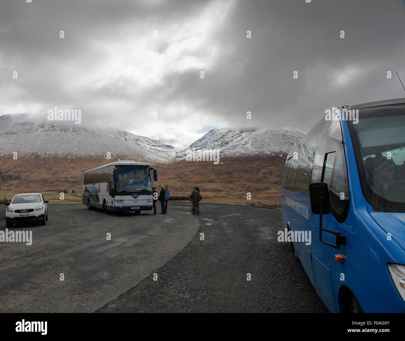 Tourists stopping to take photos at A82 viewpoint Scotland Stock Photo