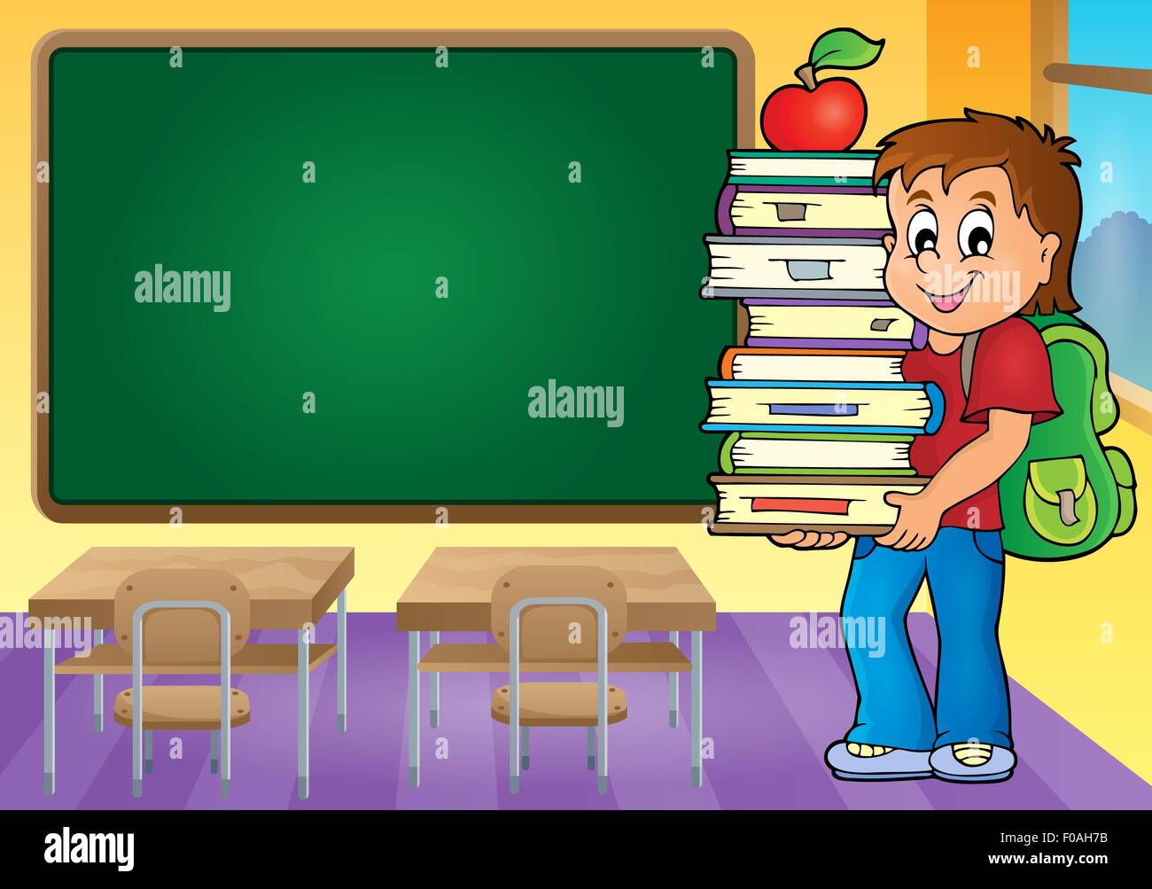 Boy holding books theme image 4 - picture illustration Stock Photo - Alamy