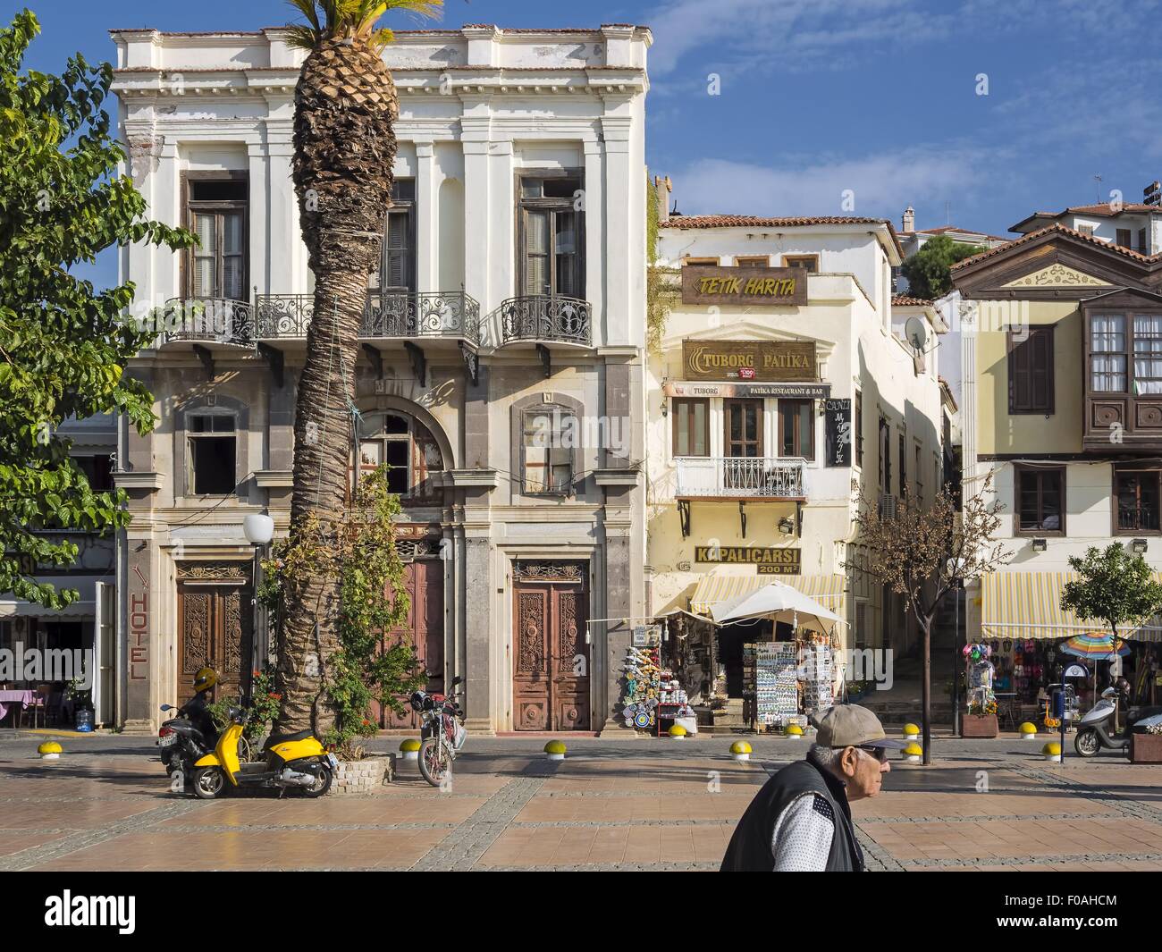 View of buildings in Cesme town, Izmir Province, Turkey Stock Photo