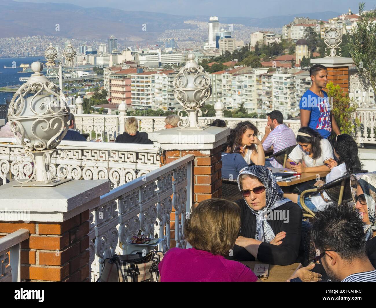 People at terrace restaurant in Izmir, Turkey Stock Photo