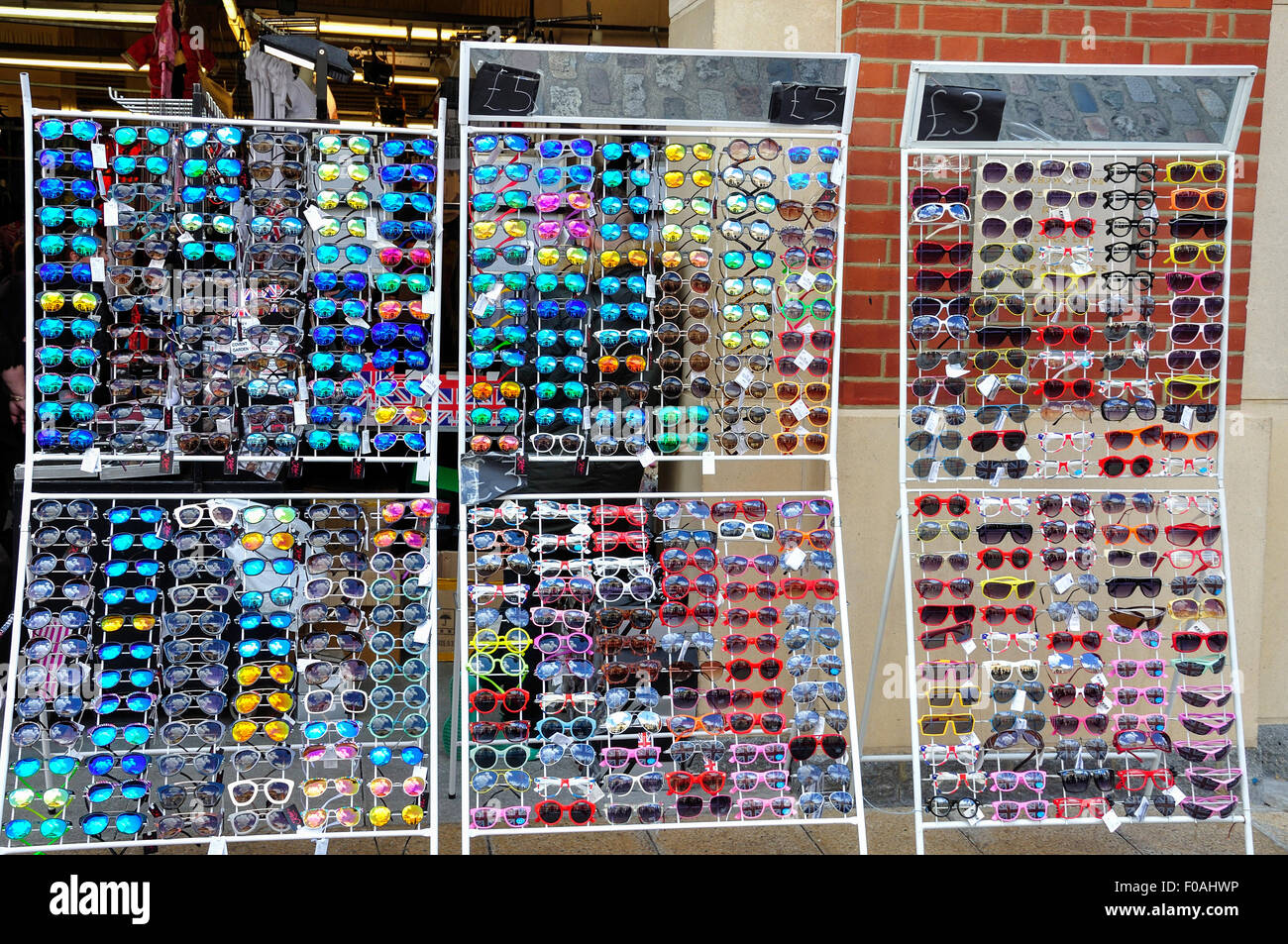 Sunglasses rack at Jubilee Market Hall, Covent Garden, City of Westminster, London, England, United Kingdom Stock Photo