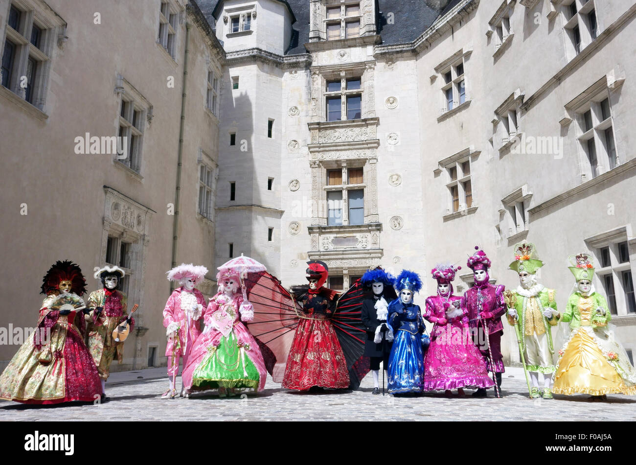 Performers wear Venice Carnival style costumes and masks for Italian