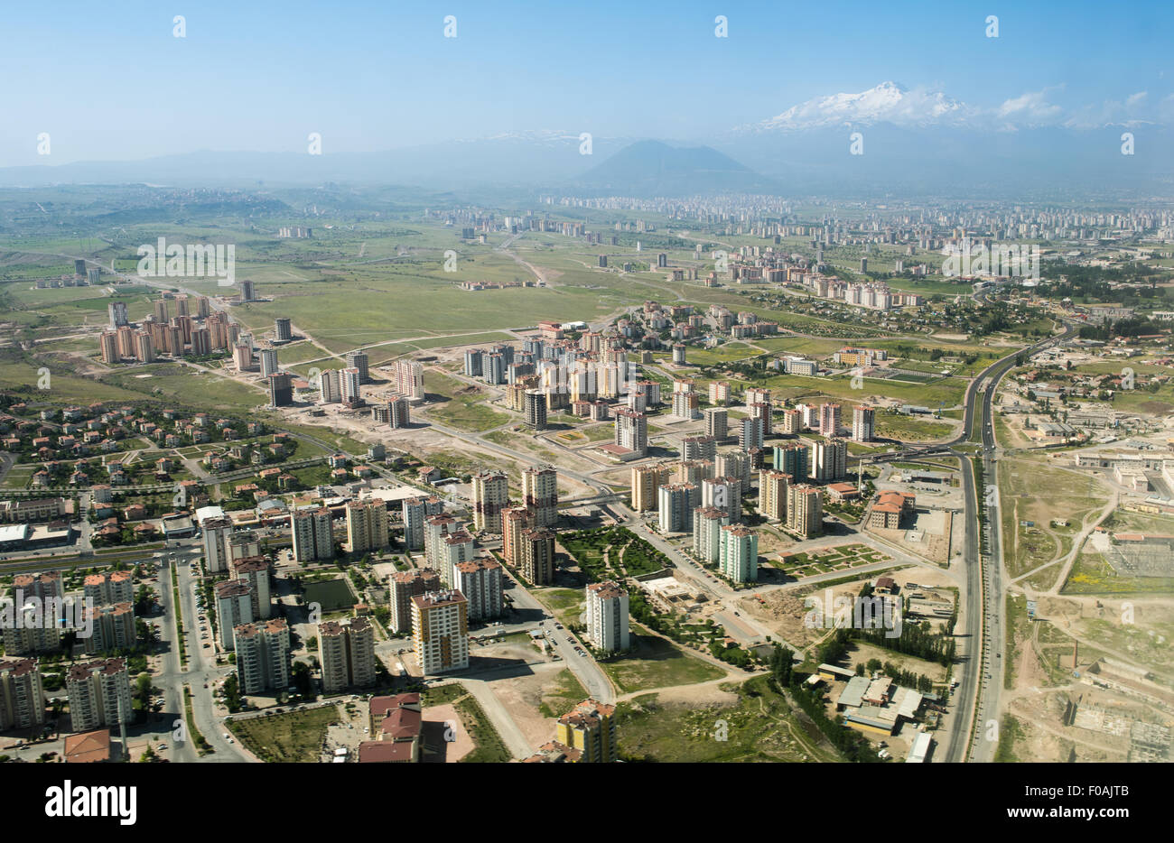Aeral view on Kayseri town and suburbs in Cappadocia, Turkey Stock