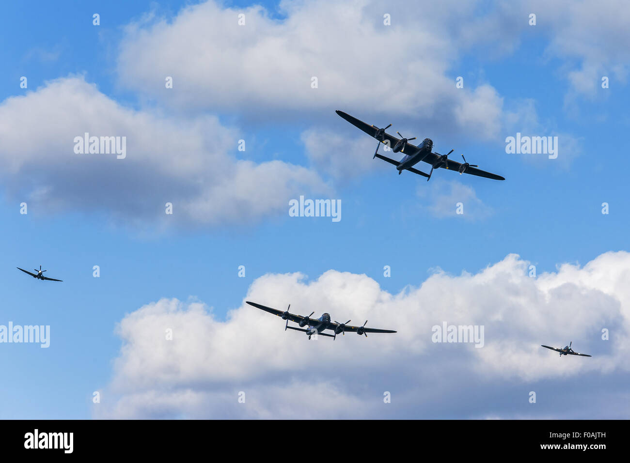 Lancaster Bomber, Spitfire & Hurricane, Dawlish Stock Photo
